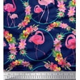 thumbnail image 1 of Soimoi Poly Georgette Fabric Floral Wreath & Flamingo Bird Printed Fabric 1 Yard 42 Inch Wide, 1 of 3