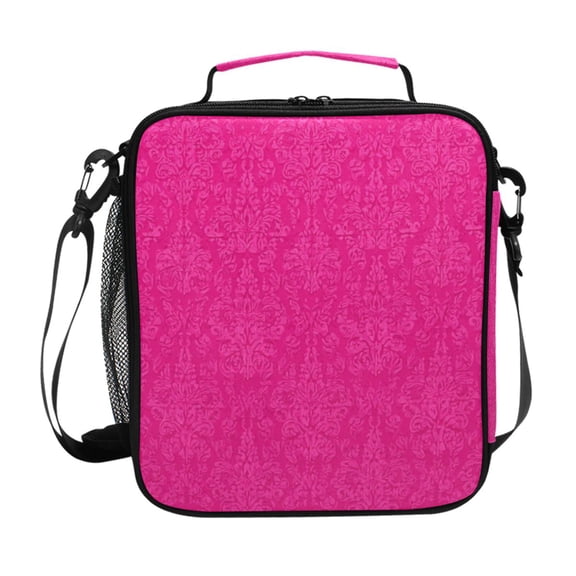 Hot Pink Flower Patterns Insulated Lunch Bag Reusable Lunch Box Lunch Container with Straps