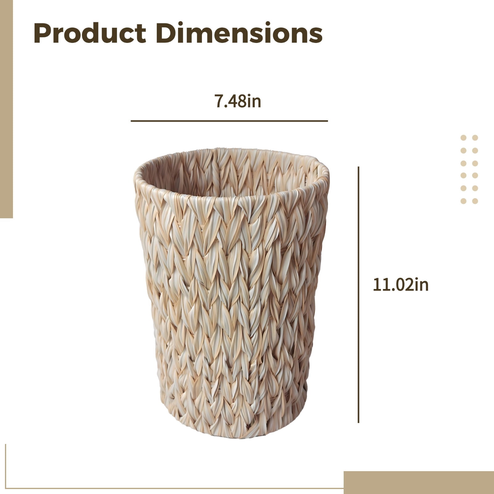 Wicker Trash Can,Small Waste Basket,Plastic Bathroom Trash Can for Home Office,Kitchen,Living Room,Faux Wicker Waste Baskets,7.5 x 11 in(Milk White)