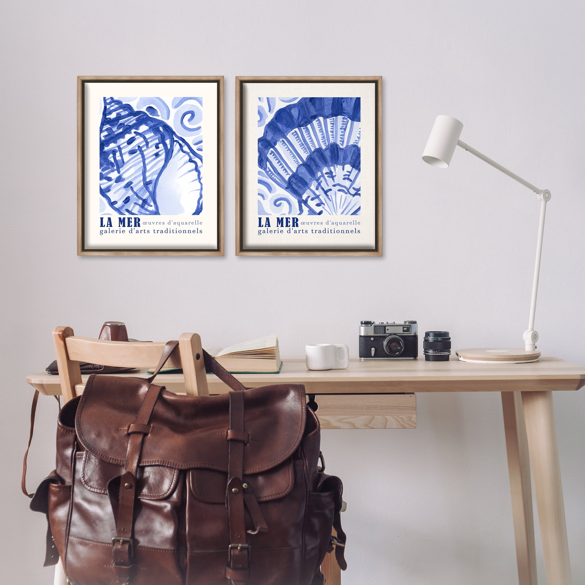 Stupell Industries Seashell Gallery Posters Nautical & Beach Painting Brown Floater Framed Canvas Art Print Wall Art, 17 x 21, Set of 2