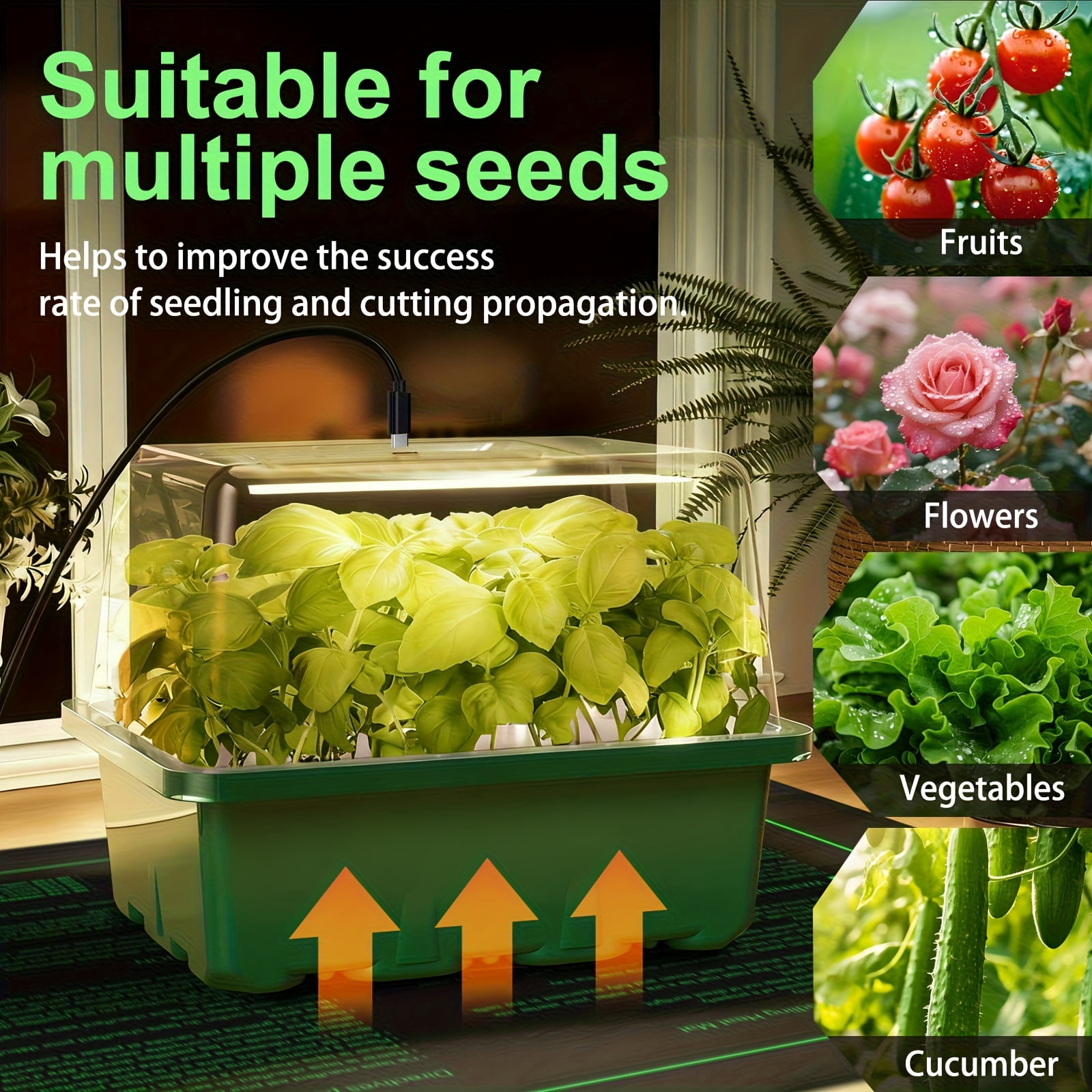 3-Pack Seed Starter Tray with Grow Light And Heat Mat, 36 Extra Large Cells Seed Starter Kit with Adjustable Humidity Dome And Base, Germination Kit for Seed Growing Plant Propagation
