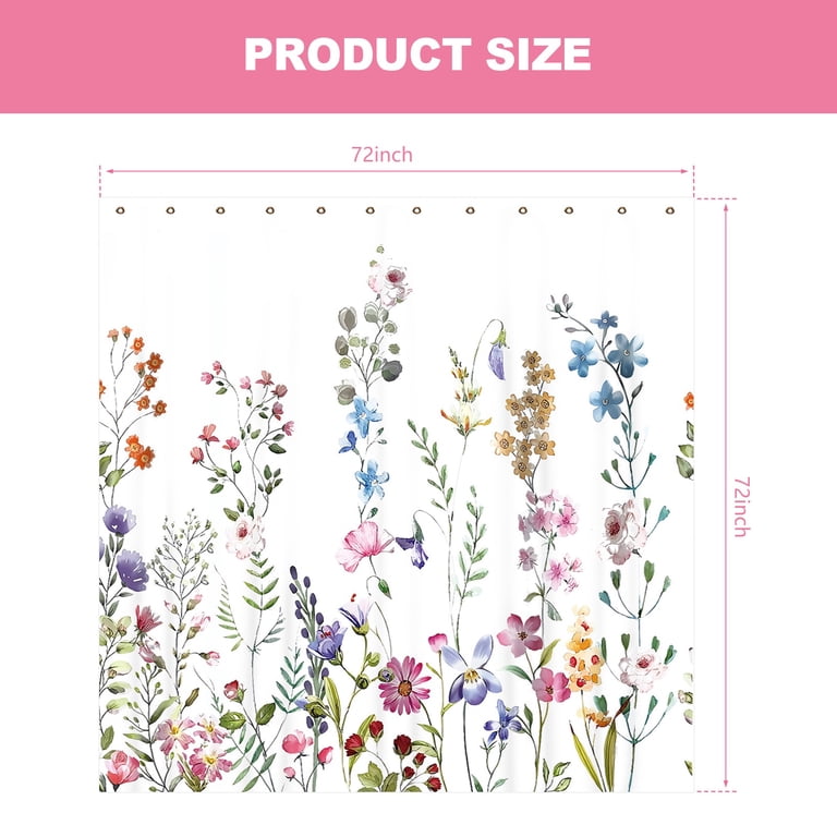 Floral Fabric Shower Curtain with Watercolor Design photo 2