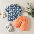thumbnail image 4 of Toddler Boys Casual Outfit Set Short Sleeve Cartoon Print Button Down Shirt and Shorts Set Easter Baby Boy Clothes, 4 of 6