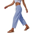 thumbnail image 2 of Vrorvz Women Striped Capris Straight Leg Loose Cropped Pants for Womens Casual Elastic Waist Summer Trousers, 2 of 5