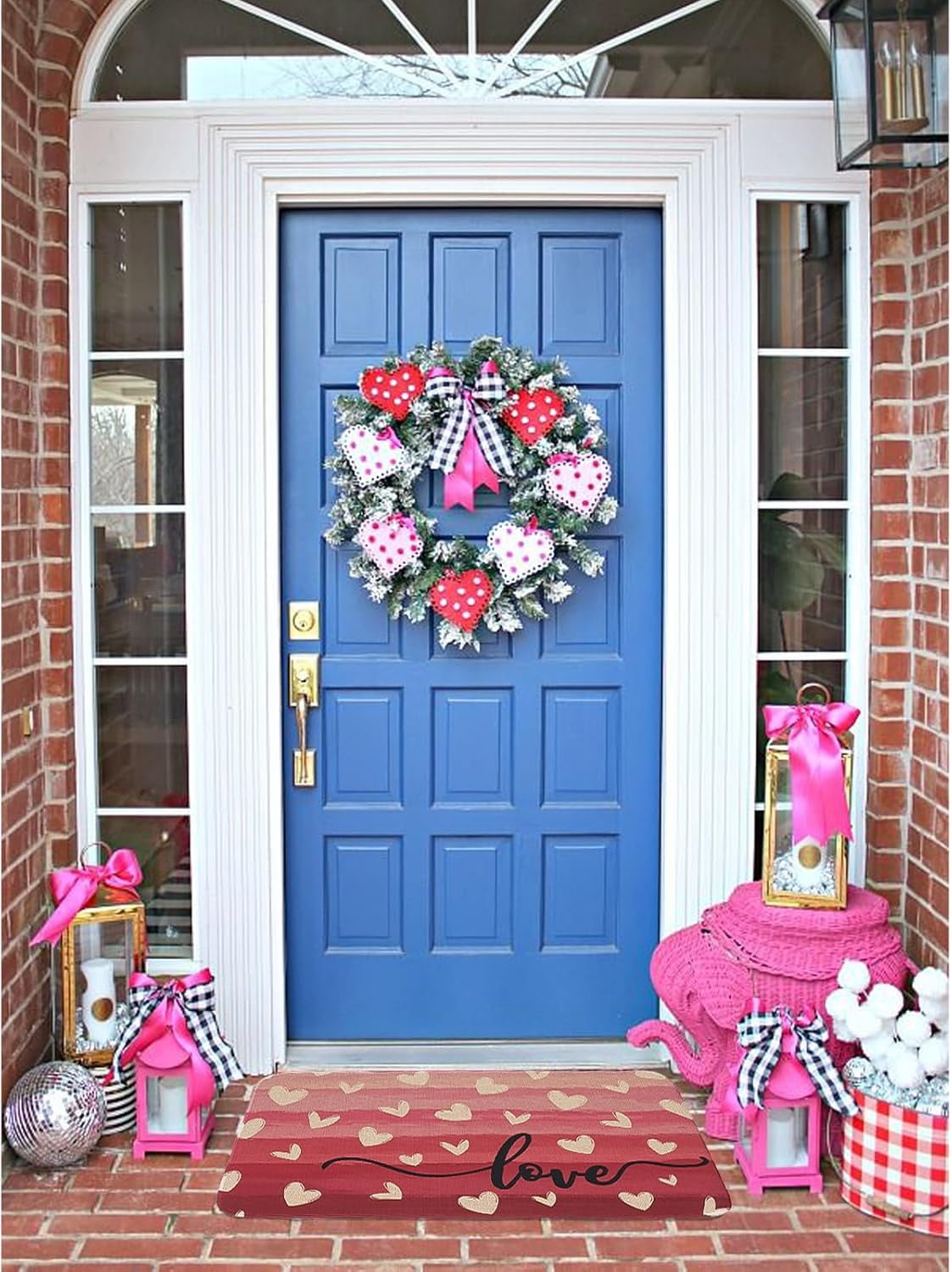 Valentines Day Door Mat Love Heart Doormat Valentines Decor Kitchen Mats Home Party Wedding Outdoor Entrance Non-Slip Rubber Door Mats 30" X 17"