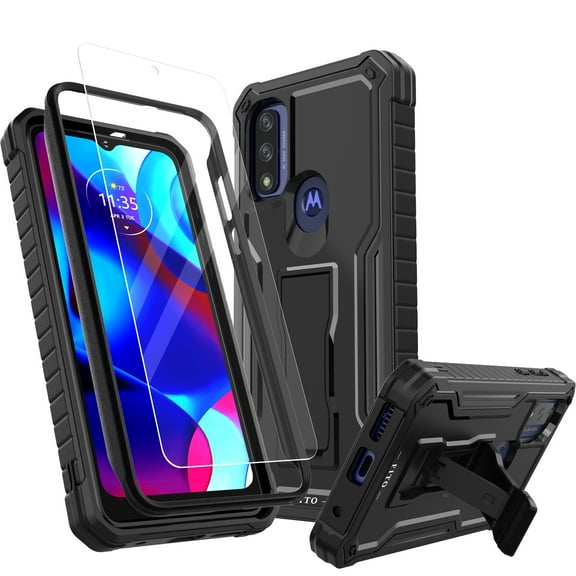 FITO For Moto G Pure Case, Phone Case with Screen Protector and Kickstand (Black)