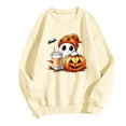 thumbnail image 3 of Makaor Sweatshirt Women Halloween Crew Neck Tops Fleece Long Sleeve Pullover Graphic Casual Fall Clothes Beige 2XL, 3 of 4