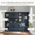 thumbnail image 4 of L-Shaped Hall Tree with Storage and 4 Hooks, Multifunctional 2-in-1 Mudroom Storage Organizer with Bench, Center Storage Open Cabinets for Living Room, Kitchen and Hallway, Antique Blue, 4 of 9