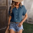 thumbnail image 7 of Womens Cotton Linen Gauze Shirts Loose Fit Button Down Blouses Casual Summer Textured Collared Crinkle Seersucker Tops Navy M, 7 of 7