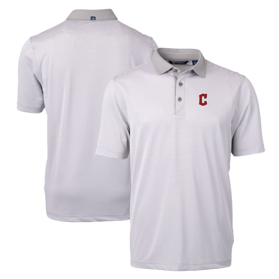 Men's Cutter & Buck Gray/White Cleveland Guardians Virtue Eco Pique Micro Stripe Recycled Polo
