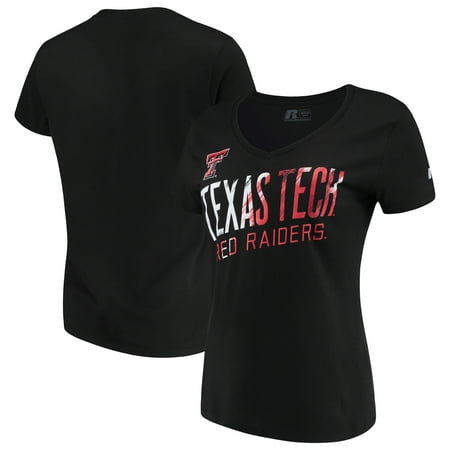 Texas Tech Colors - Women's Russell Black Texas Tech Red Raiders Tunic Cap Sleeve V-Neck T-Shirt