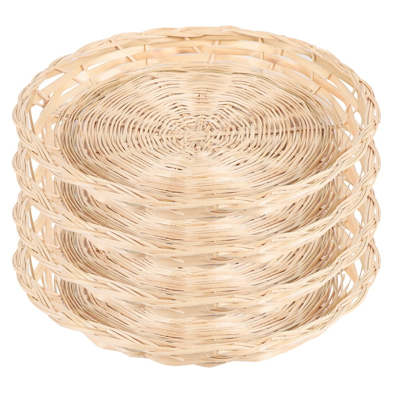 4 Pcs Bamboo Paper Plate Holder - 10 Inch Round Woven Plate Holder ...