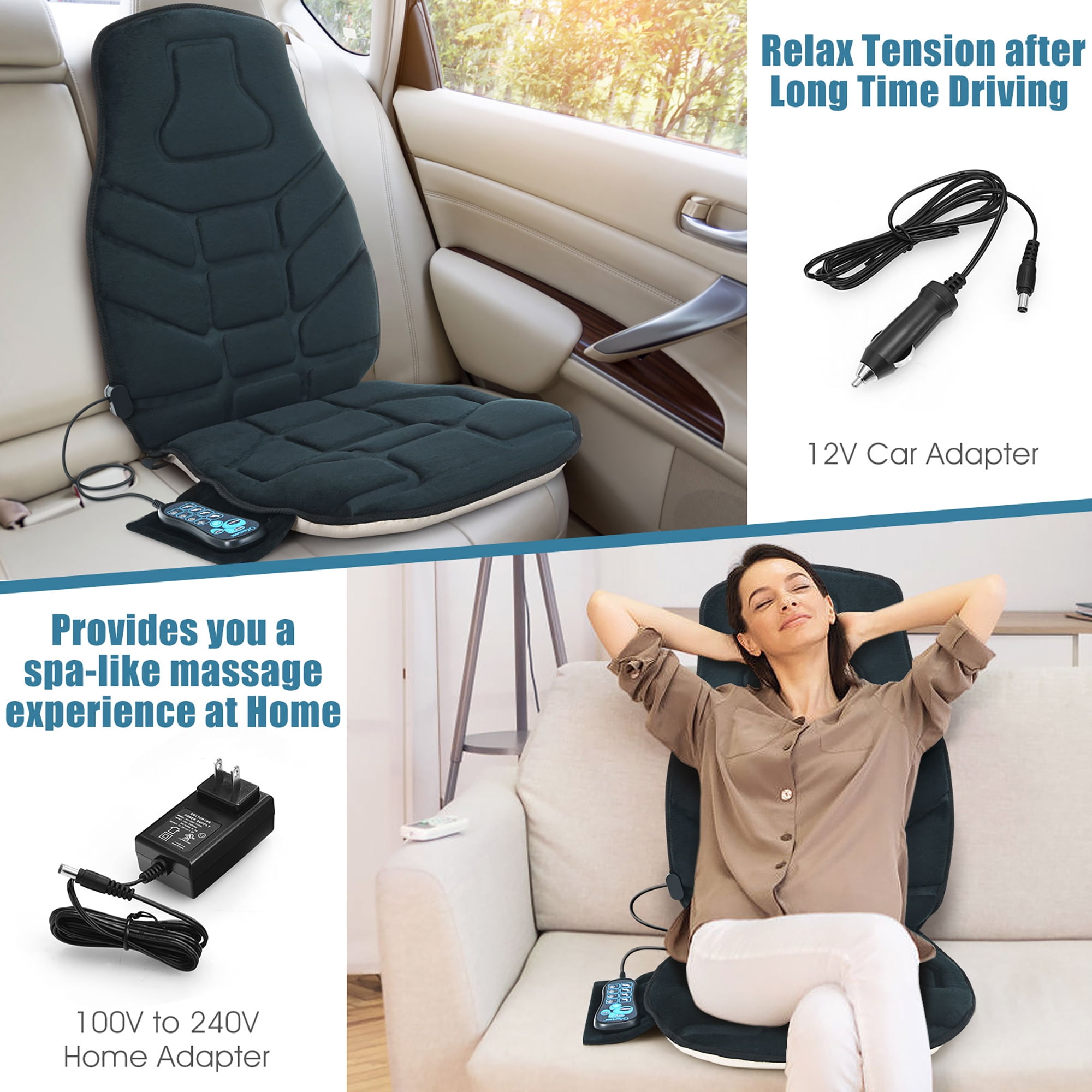 Vibration Massage Seat Cushion with Heat 9 Vibrating 10 Pattern Motors  Massage More Heat Levels Massager Chair Pad for Back In Car