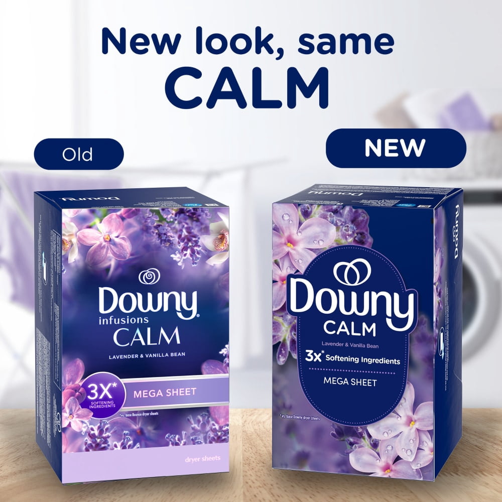 Downy Infusions Lavender & Vanilla Bean Calm Mega Dryer Sheets 130 ct - 3 Pack