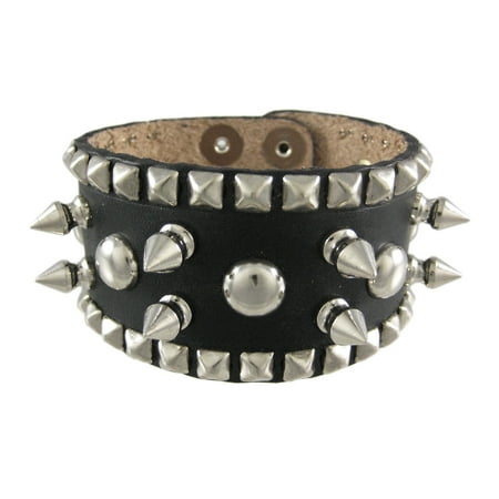 - Spiked Studded Black Leather Wrist Band Wristband