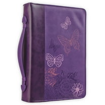 Purple Faux Leather Fashion Bible Cover for Women Butterflies New Creation 2 Corinthians 5:17 Floral Debossed, Large Christian Art Gifts