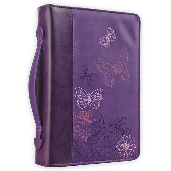 Purple Faux Leather Fashion Bible Cover for Women  Butterflies New Creation 2 Corinthians 5:17 Floral Debossed, Large Christian Art Gifts