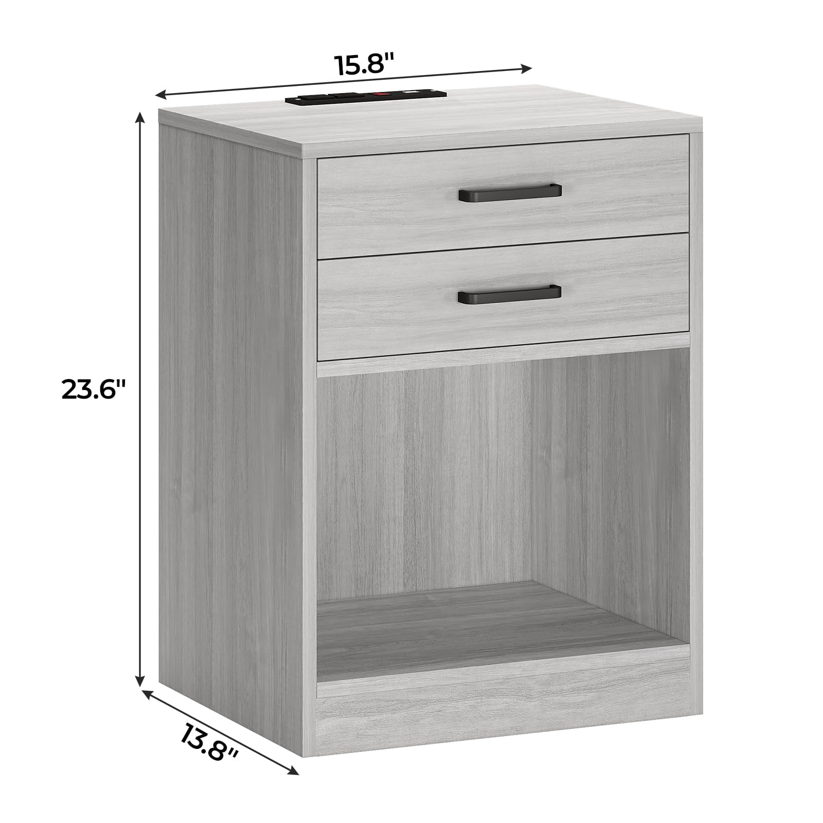 Afuhokles Nightstand Set of 2,Gray Bedside Table with Charging Station 2 Drawers