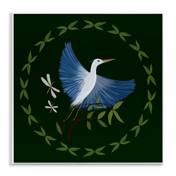 Stupell Industries Heron & Dragonflies Wreath Animals Painting Unframed Art Print Wall Art, 12 x 12
