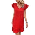 thumbnail image 2 of Summer Dresses for Women V Neck Cap Sleeve Ruffle Hem Smock Short Dress Red XS, 2 of 8
