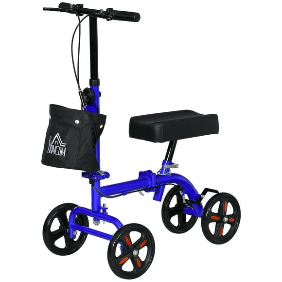 Steerable Knee Walker, Foldable Knee Scooter with Dual Braking System, Adjustable Height, Crutch Alternative, Blue