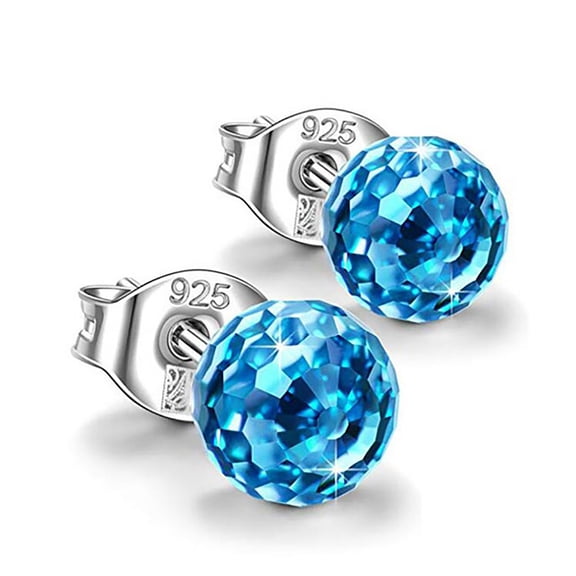 Crystal Earrings for Women, Plated Round Square Cubic Zirconia Studs Earrings, Jewelry for Women, Valentine's Day, Anniversary, Birthday Gift, Blue