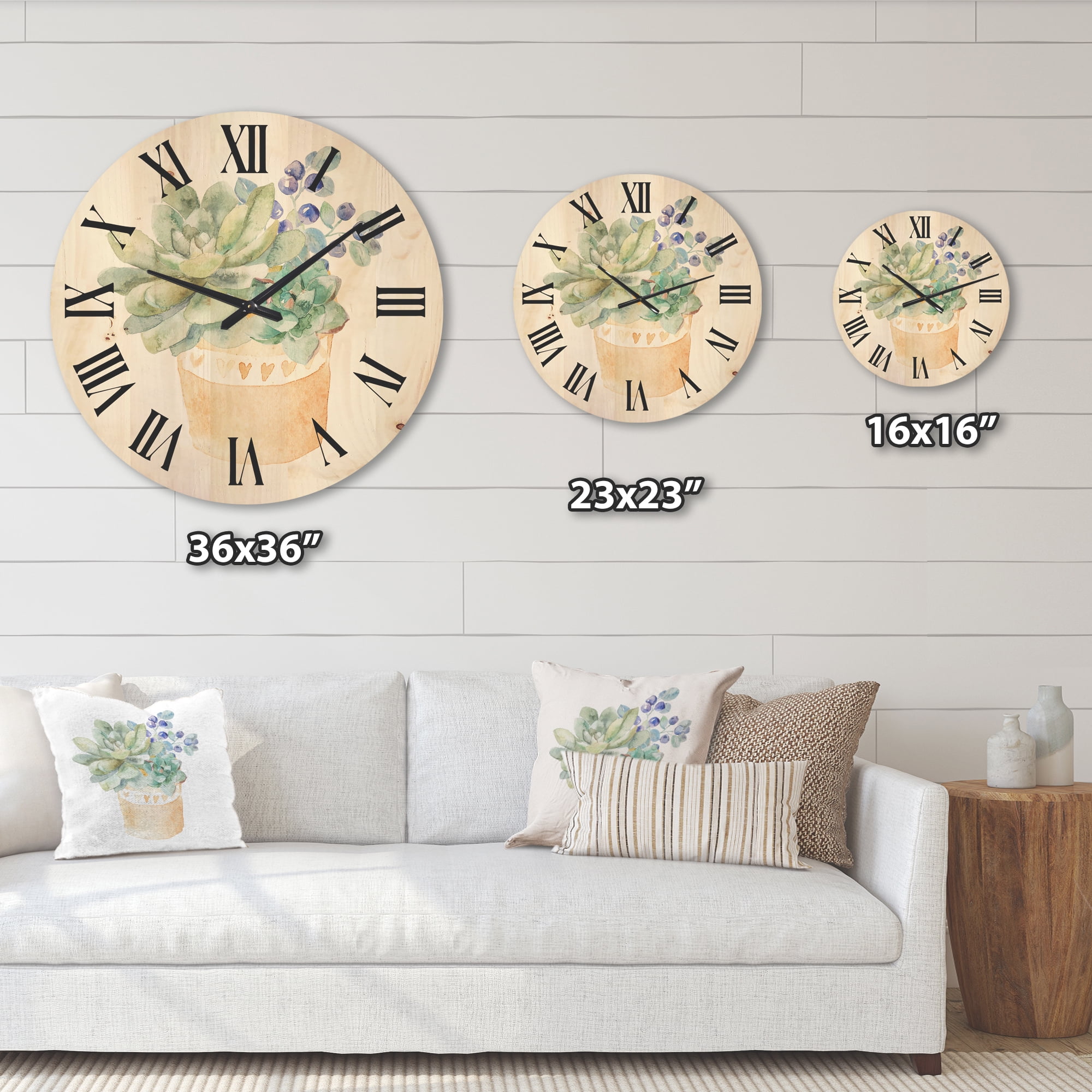 Designart 'Succulent Flower In Terracotta Clypot II' Traditional Wood Wall Clock