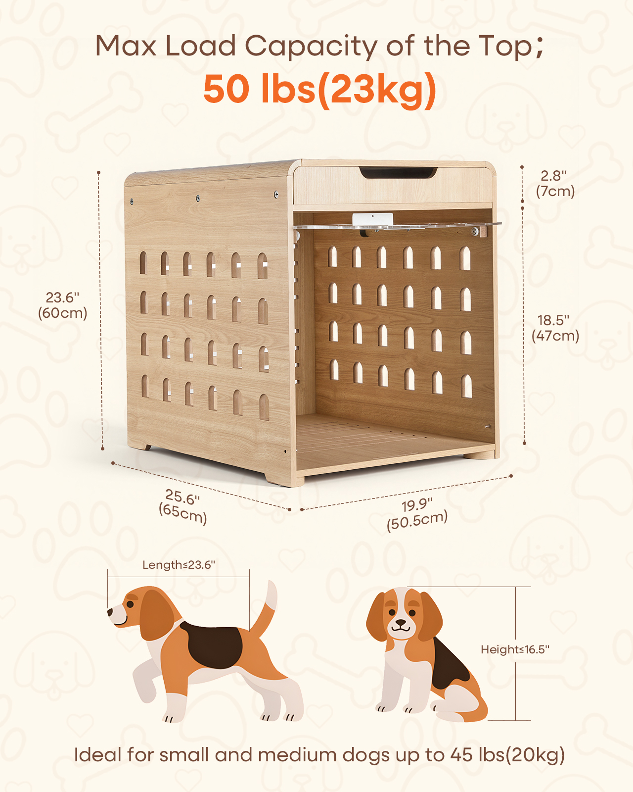 Furnibear Modern Dog Crate Furniture with Charging Station, Multifunctional Side End Table Indoor Kennel with Hidden Door for Small Dogs Breeds up to 45lb,Oak