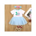 thumbnail image 2 of Honganda Baby Girl Clothes Hairband Set, Birthday Mermaid Elephant Lettering Print Short Sleeve Dress Romper Matching Bow Headband, 2 of 9