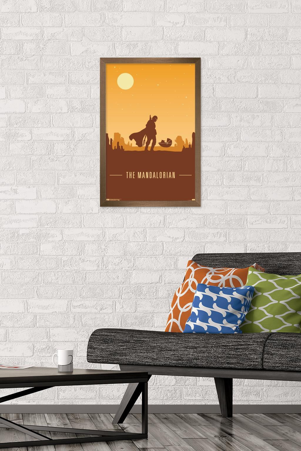Star Wars: The Mandalorian - Mando and The Child At Dusk Wall Poster, 14.725" x 22.375", Framed