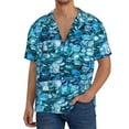 thumbnail image 3 of KLL Blue Kyanite Print Men's Shirt Short Sleeve Button Down Summer Cuba Beach Shirts- Medium, 3 of 7