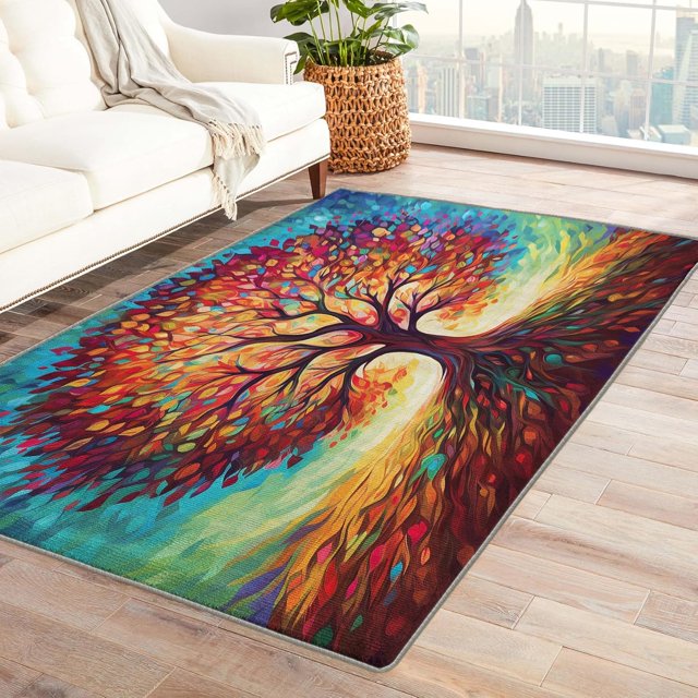Tree of Life Area Rugs for Bedroom Living Room - 5x6 ft - Colourful Carpet for Home Decor - Tree Patterned Decorative Indoor Large Rug - Washable & Soft & Non Slip & Low Pile (ZF&8382)