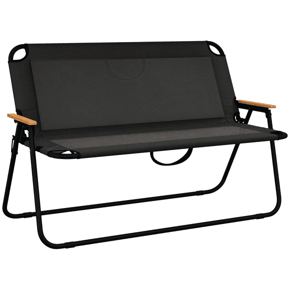 Outsunny Folding Patio Chair for 2 People with Armrest, Mesh Fabric Seat