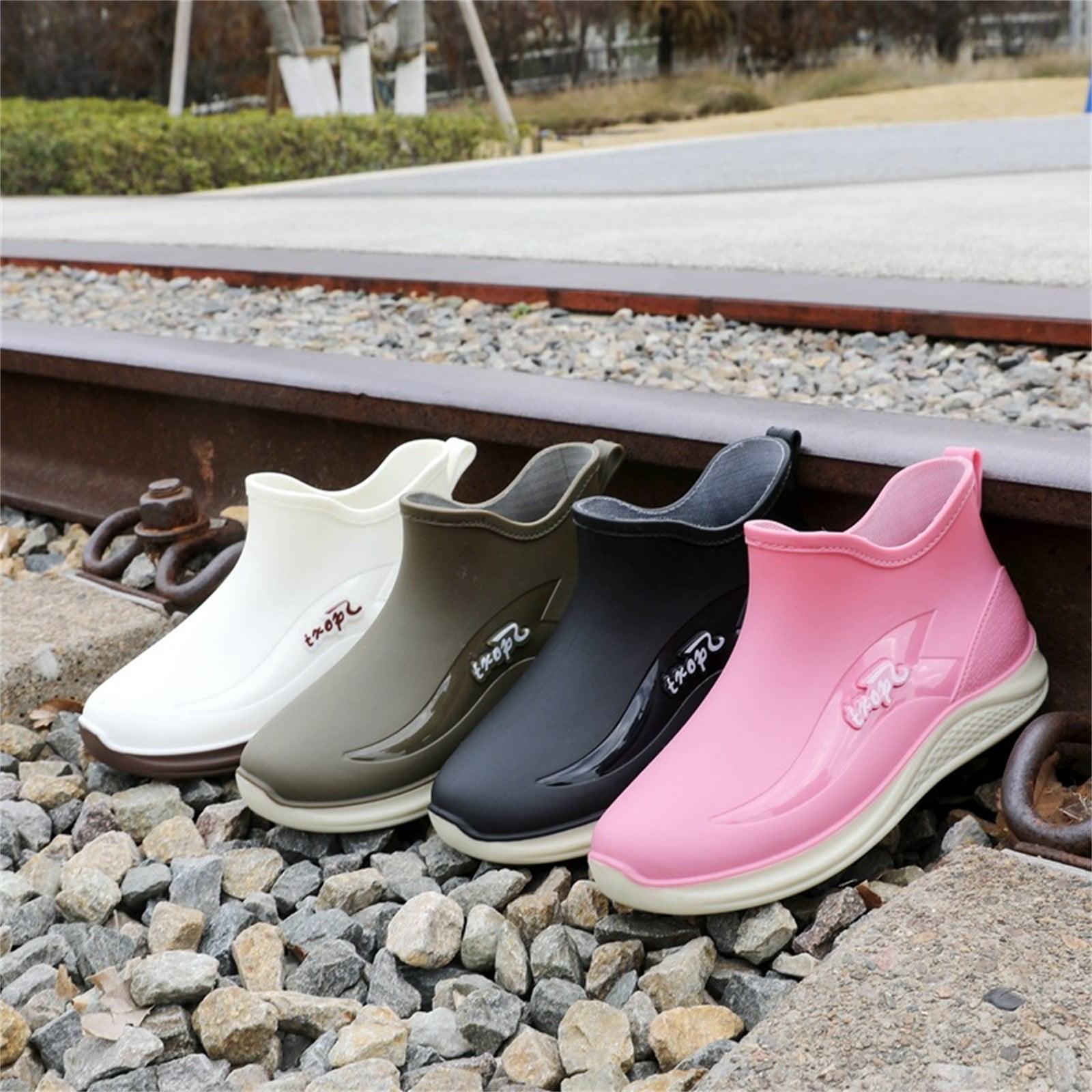XIMIN Women Rain Boots Ankle Rain Shoes Anti-Slipping Waterproof Rainboots with Comfortable Lightweight Garden Rubber Rain Boot Outdoor Work Shoes Fishing Deck Boots