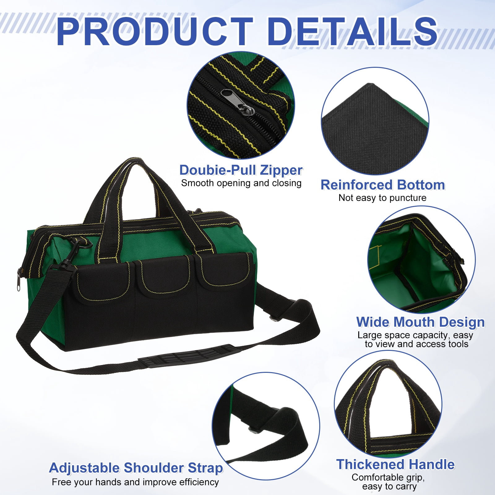 Uxcell Wide Mouth Tool Bag 12.2 Inch Tote Bag with Adjustable Strap, Army Green