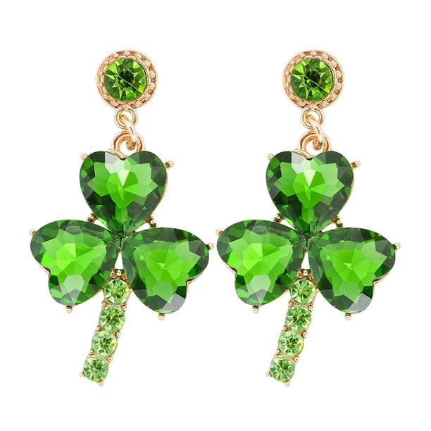 1 par de pendientes colgantes de trébol para el Día de San Patricio, con diamantes de imitación, tréboles festivos, suerte, divertidos pendientes colgantes irlandeses, joyería para mujer.