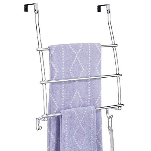 mDesign Modern Decorative Metal Wire Over The Door Towel Rack Holder