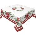 thumbnail image 2 of Poinsettia Christmas Round Tablecloth Square 60x60 Inch, White and Red Christmas Tablecloths Stain Resistance Polyester Winter Table Cloth for Holiday Parties Kitchen Dining Indoor Outdoor, 2 of 6