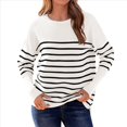 thumbnail image 3 of Suéter de Otoño 2025 para Mujer, Jersey de Punto Acanalado de Larga, Holgado, Cuello Redondo, Murciélago, Suéter Dividido. Color y Negro XL, 3 of 9