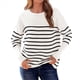 thumbnail image 3 of Suéter de Otoño 2025 para Mujer, Jersey de Punto Acanalado de Larga, Holgado, Cuello Redondo, Murciélago, Suéter Dividido. Color y Negro XL, 3 of 9