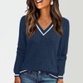 thumbnail image 3 of Wutalume Women's Long Sleeve V Neck Color Block Slim Knit Sweater, Fall Soft Lightweight Top, Solid Base Layer for Styling and Comfort,Navy 2XL, 3 of 6