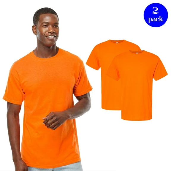 M&O Men's Gold Soft Touch T-Shirt, Hi Vis Casual Work Shirt, Safety Orange Tee, 2 Pack, Size S