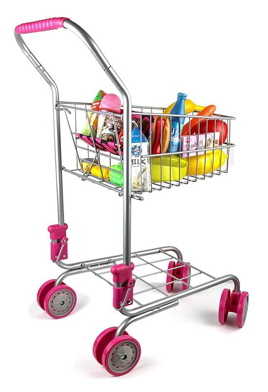 Pink Toy Supermarket Shopping Trolley With Pretend Play Food & Accessories 