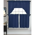 thumbnail image 3 of Navy Blue Swag Valance and Tier Curtains 36'' Length Set, Modern Pure Navy Blue Light Filtering Kitchen Curtains, Tier Curtain Valances for Bathroom/Living Room/Bedroom/Café, 3 of 6