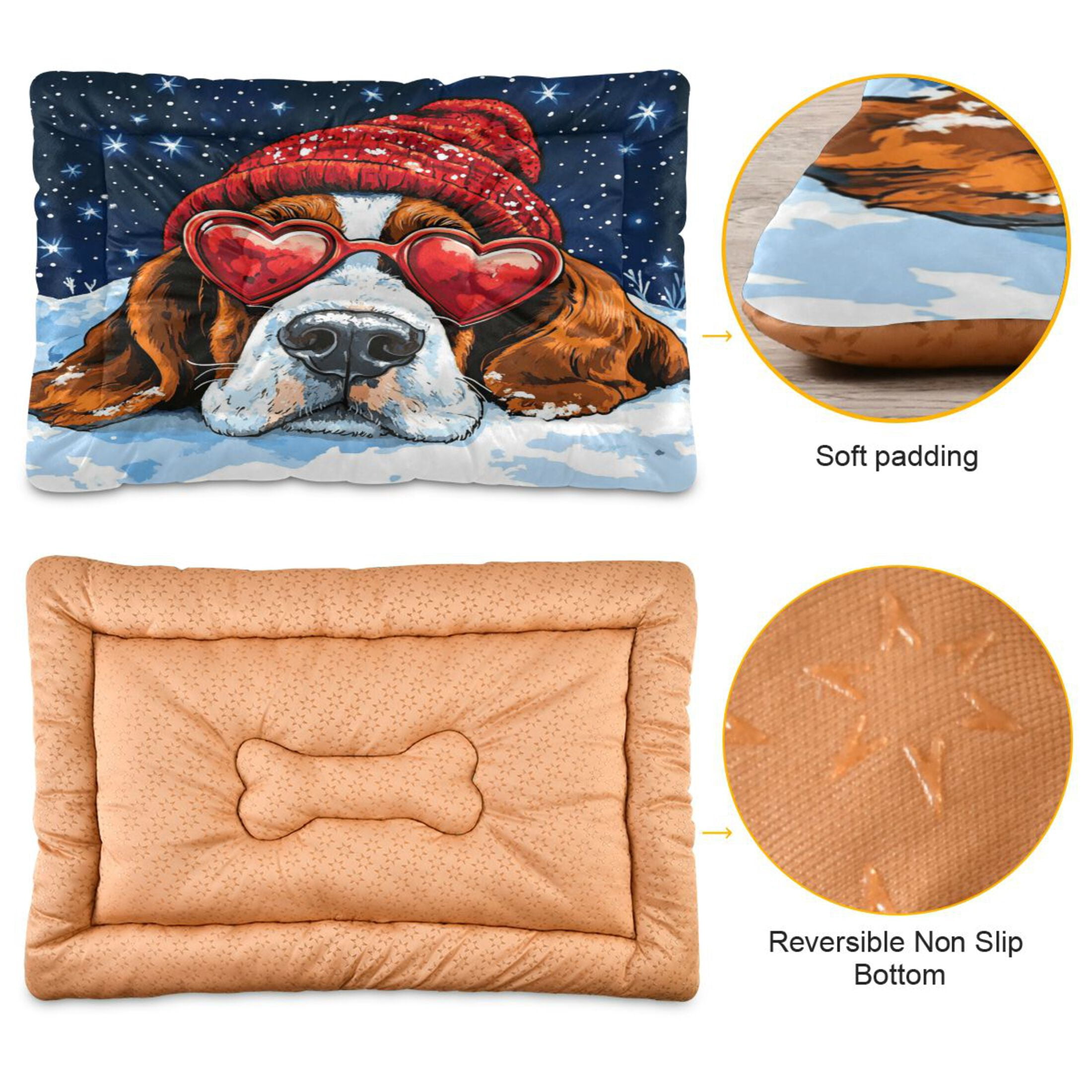 Qxltty Snow Basset Hound Ped Pad Wear-resistant and Hard to Bite Through Sleeping Pad for Small Medium Large Dogs Winter Pet Bed 36×24in