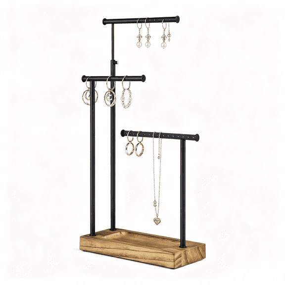 Jewelry Organizer Stand, Extra Tall Necklace Holder Jewelry Holder, Gift Idea (Carbonized Black & Black)