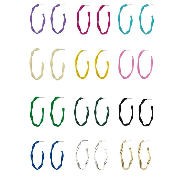 Nonsucheer 12 Colors of Twist Hoop Earrings for Women multipack, Y2K Colorful Hoop Earring Set, Statement Jewelry Gift Pack 80s Earrings for Women