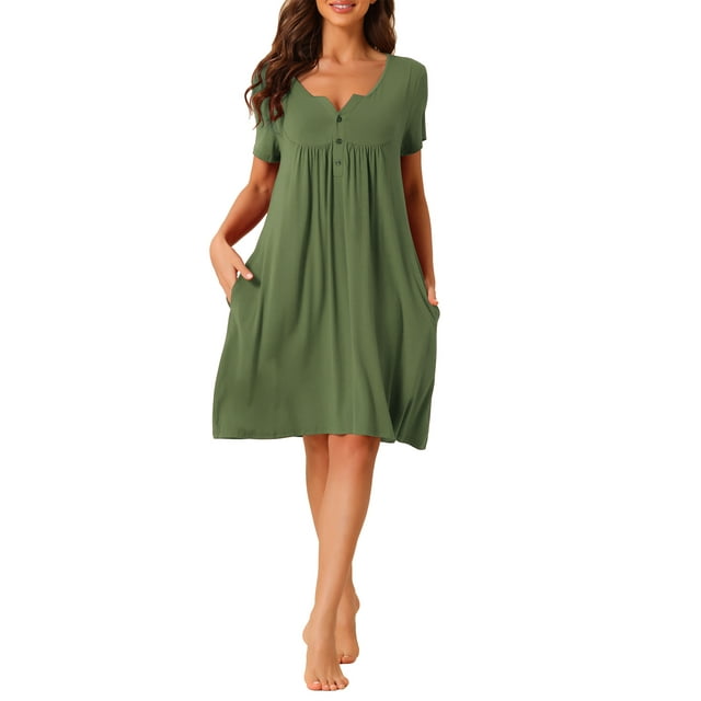 INSPIRAR CHIC Pijamas de Mujer Primavera Verano con Mangas Cortas y Bolsillos M Verde Militar