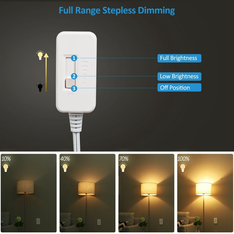 DEWENWILS Table Lamp Dimmer Switch for Dimmable LED/CFL Lights and  Incandescent Bulbs, Full Range Slide Control, 6.6 ft Extension Cord, UL  Listed