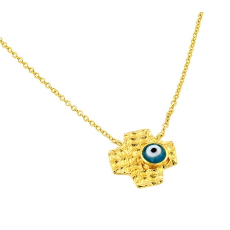 - .925 Sterling Gold Plated Evil Eye Blue Iris Square Cross Pendant Necklace 18 Inches